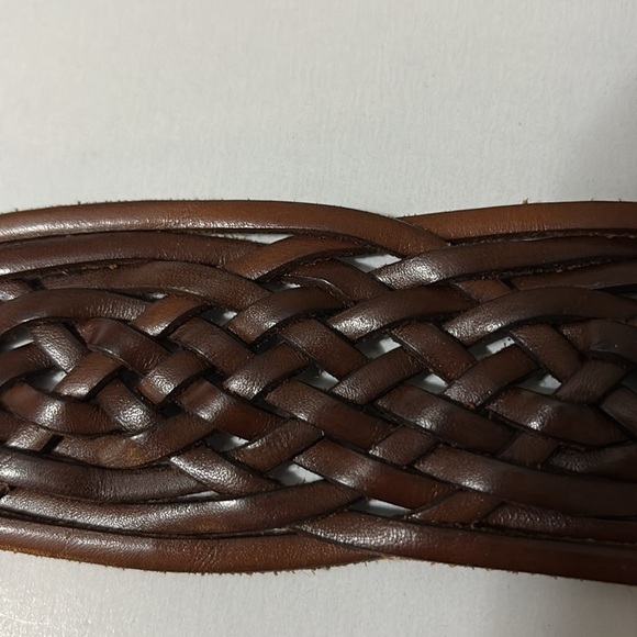 Black & Brown brown leather statement belt. Length is 43 inches. Large buckle. main image 12